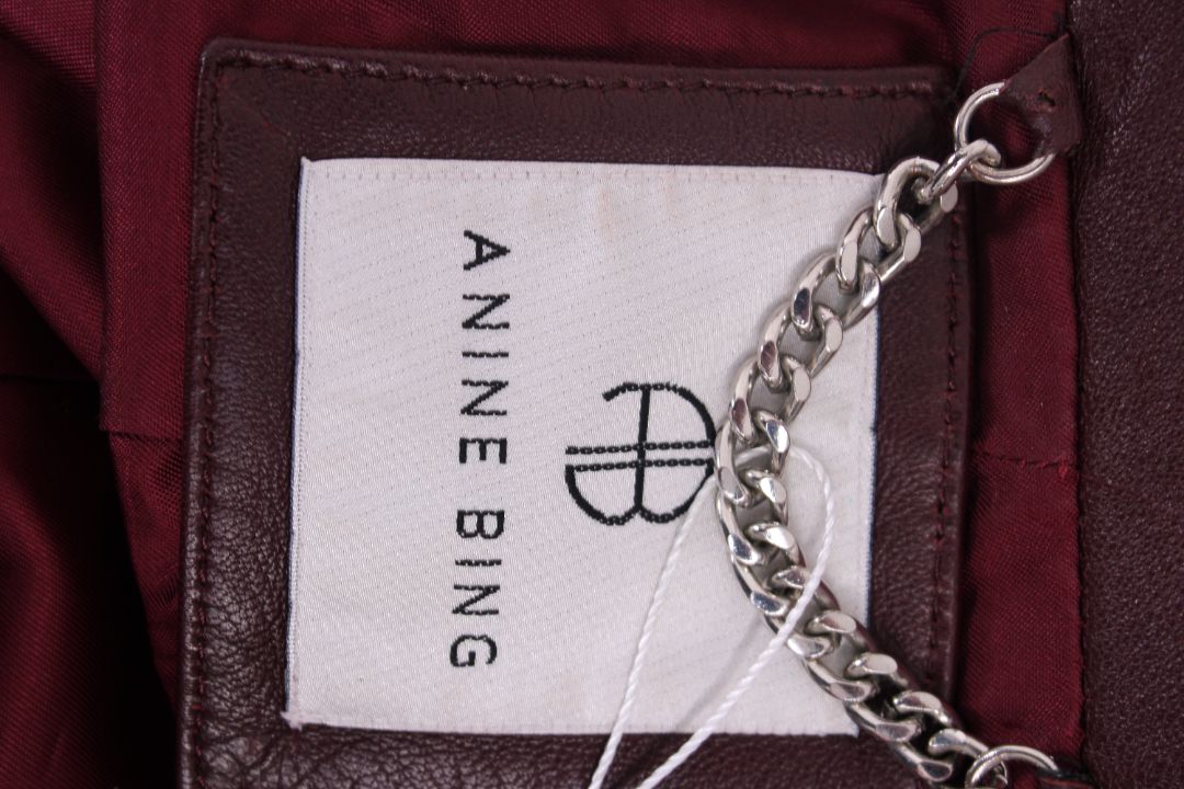 Anine Bing Leather Biker Jacket Burgundy XS