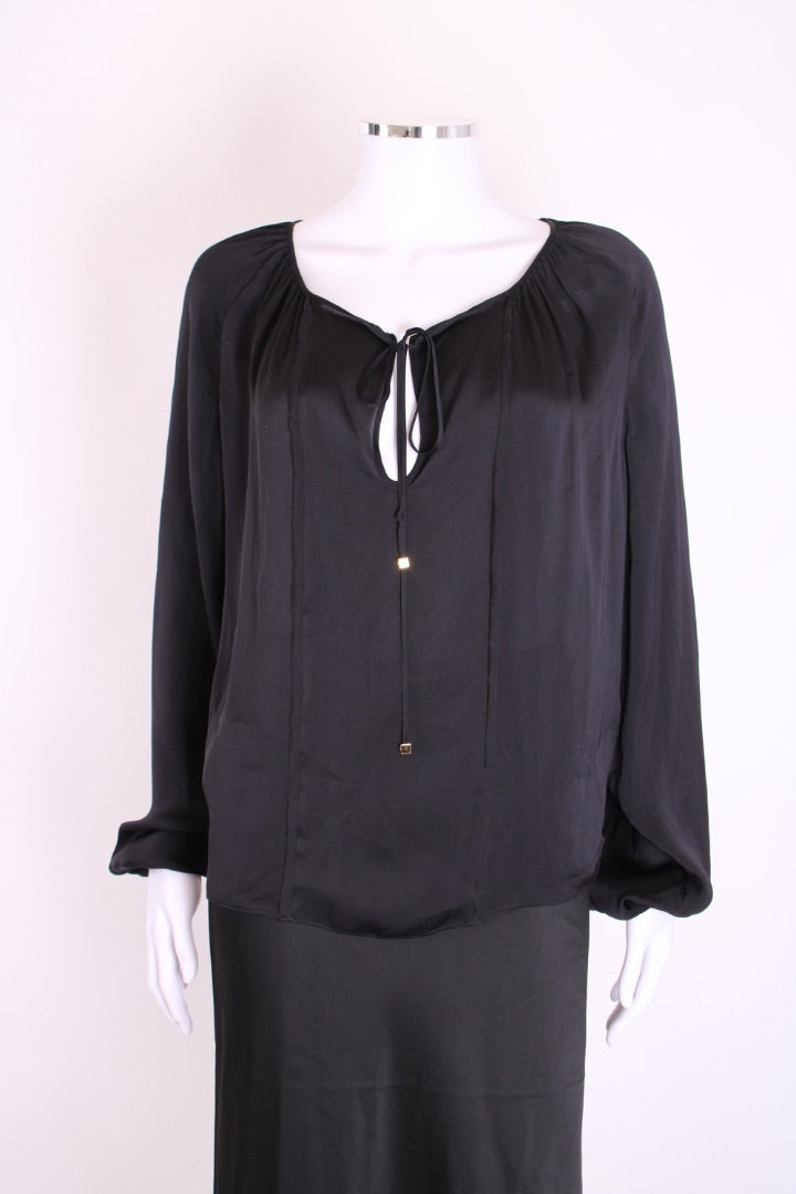 Emilio Pucci L/S Tie Neck Blouse Black 10