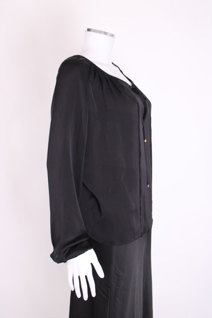 Emilio Pucci L/S Tie Neck Blouse Black 10