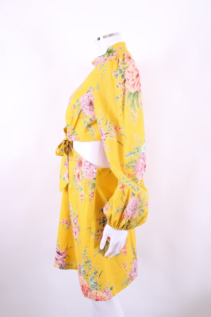 Zimmermann L/S Floral Cut Out Dress Yellow M