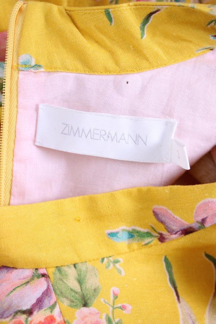 Zimmermann L/S Floral Cut Out Dress Yellow M