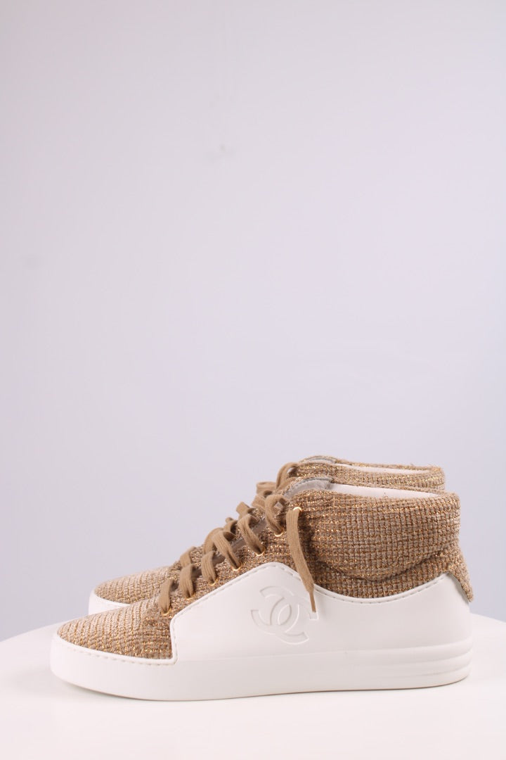 Chanel Boucle High Top Trainers Gold/ White 40