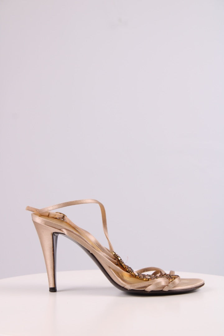 Sergio Rossi Crystal strap heeled sandal Cream / Brown 39