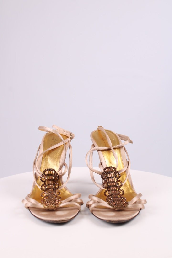 Sergio Rossi Crystal strap heeled sandal Cream / Brown 39