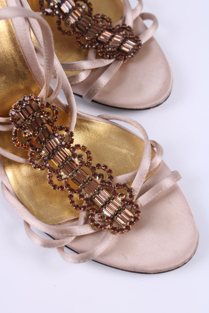 Sergio Rossi Crystal strap heeled sandal Cream / Brown 39