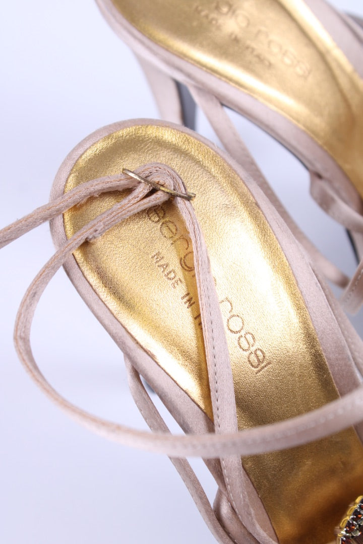 Sergio Rossi Crystal strap heeled sandal Cream / Brown 39