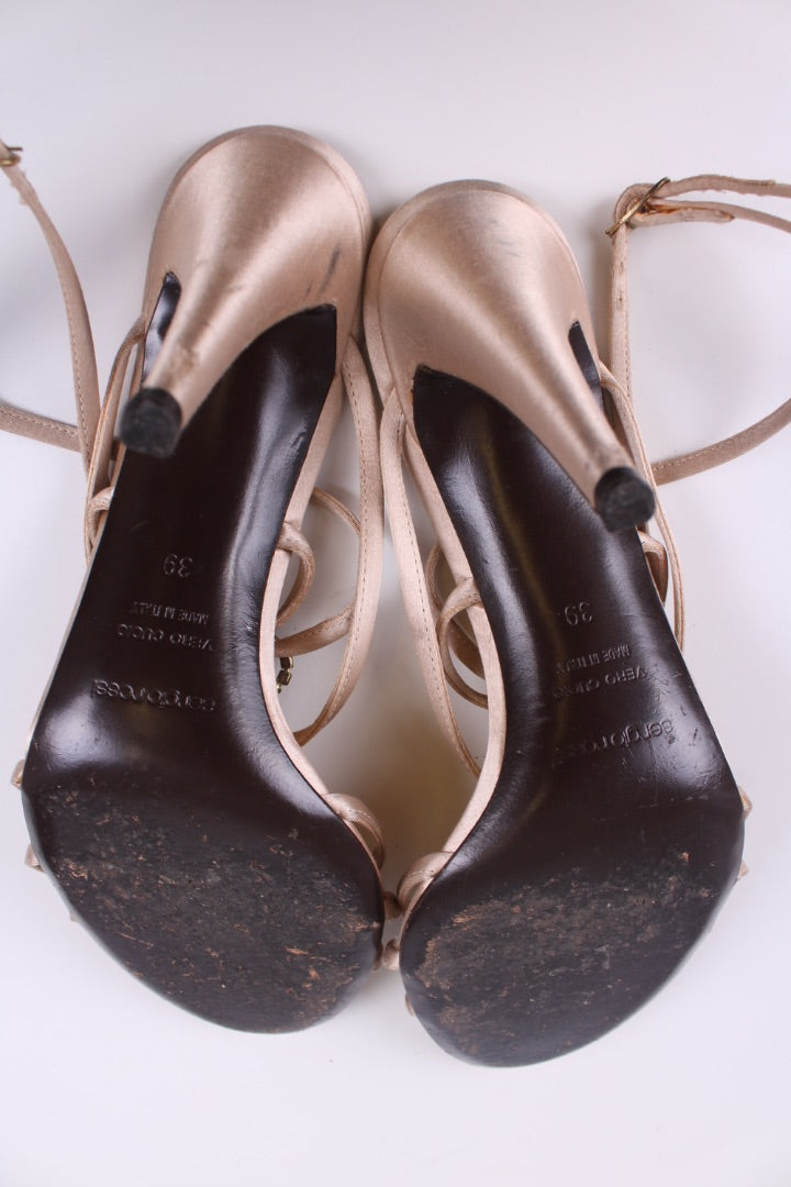 Sergio Rossi Crystal strap heeled sandal Cream / Brown 39