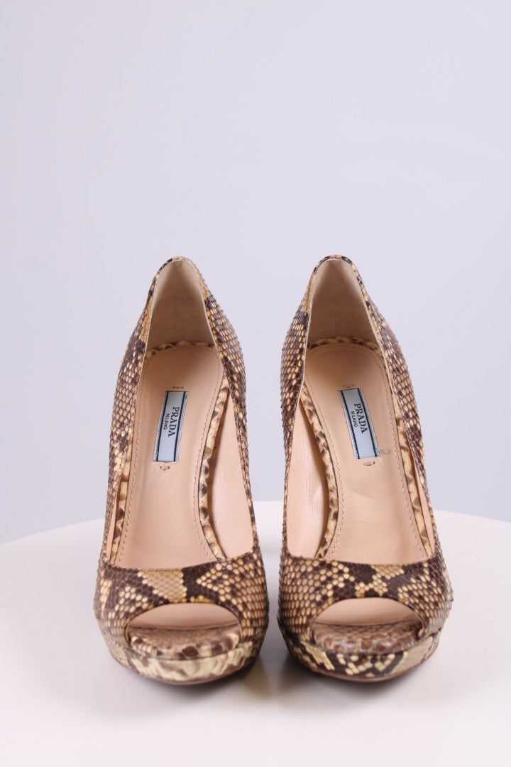 Prada Python Peep toe Heels Snakeskin 39