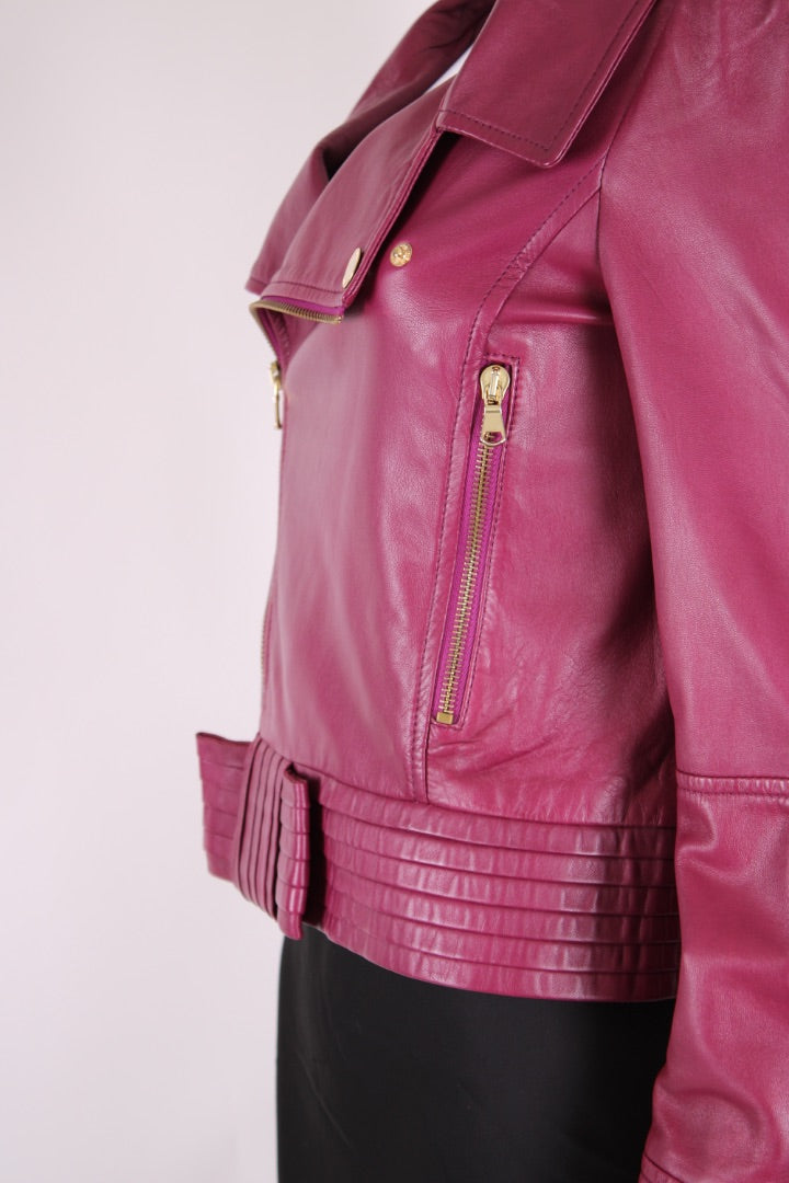 Red Valentino Puff Shoulder Leather Jacket Plum S