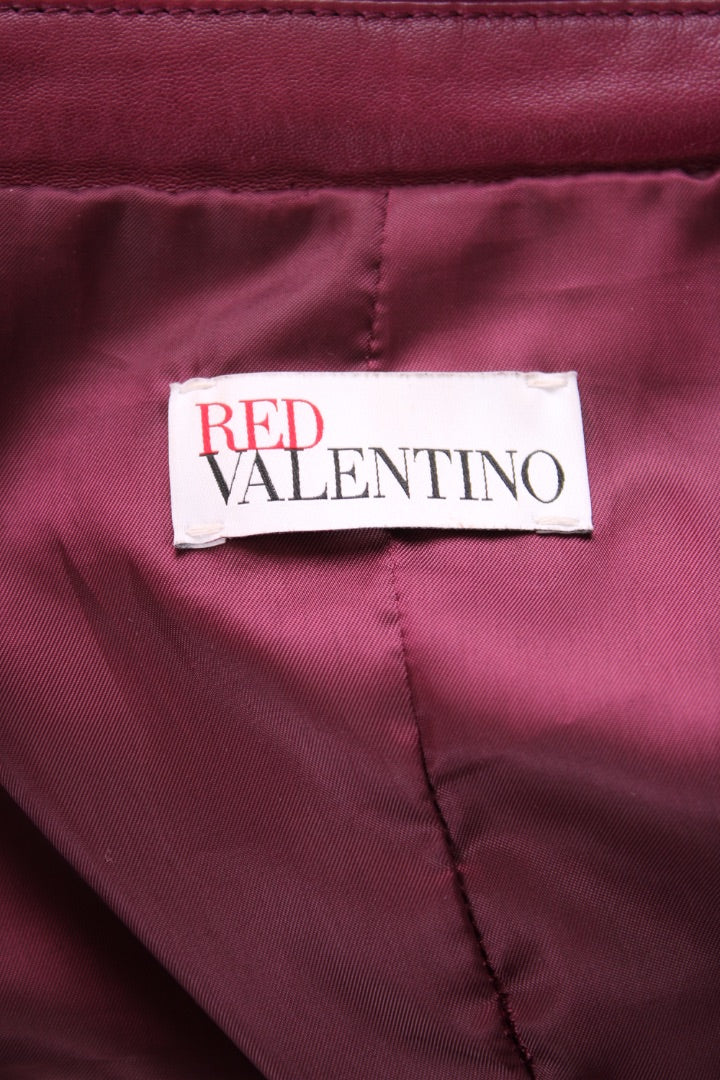 Red Valentino Puff Shoulder Leather Jacket Plum S