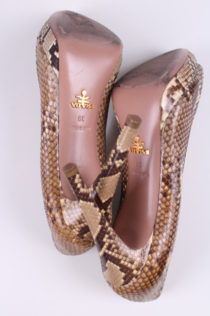 Prada Python Peep toe Heels Snakeskin 39