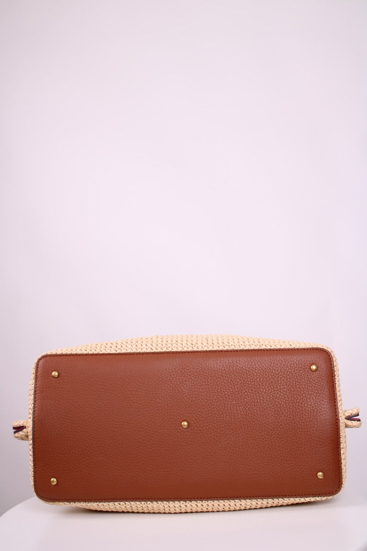 Valentino V Logo Raffia Tote Bag Straw/ Brown