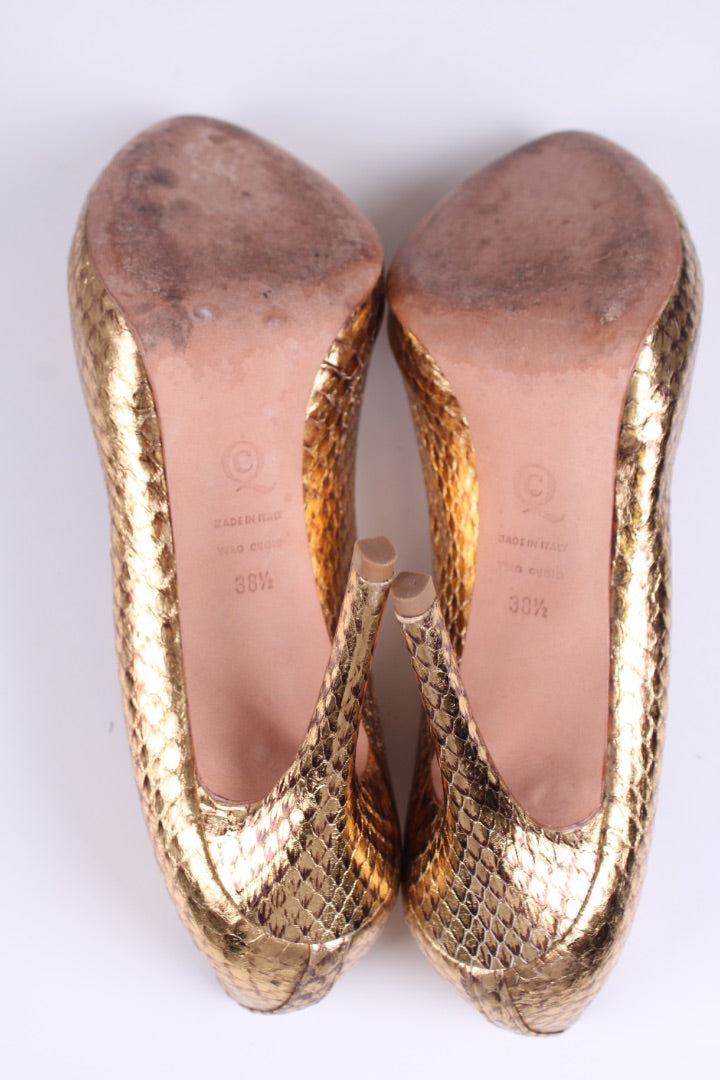 Alexander McQueen Gold Skull peep toe heels Gold 38.5