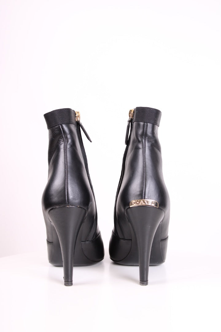 Chanel Pointed Ankle Boots Black 38