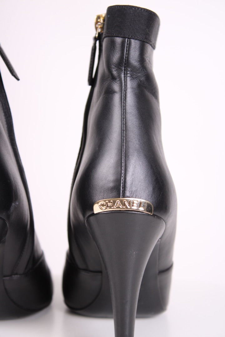 Chanel Pointed Ankle Boots Black 38