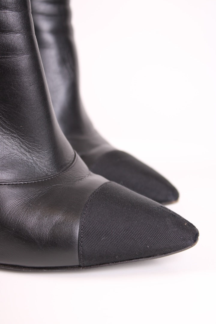 Chanel Pointed Ankle Boots Black 38