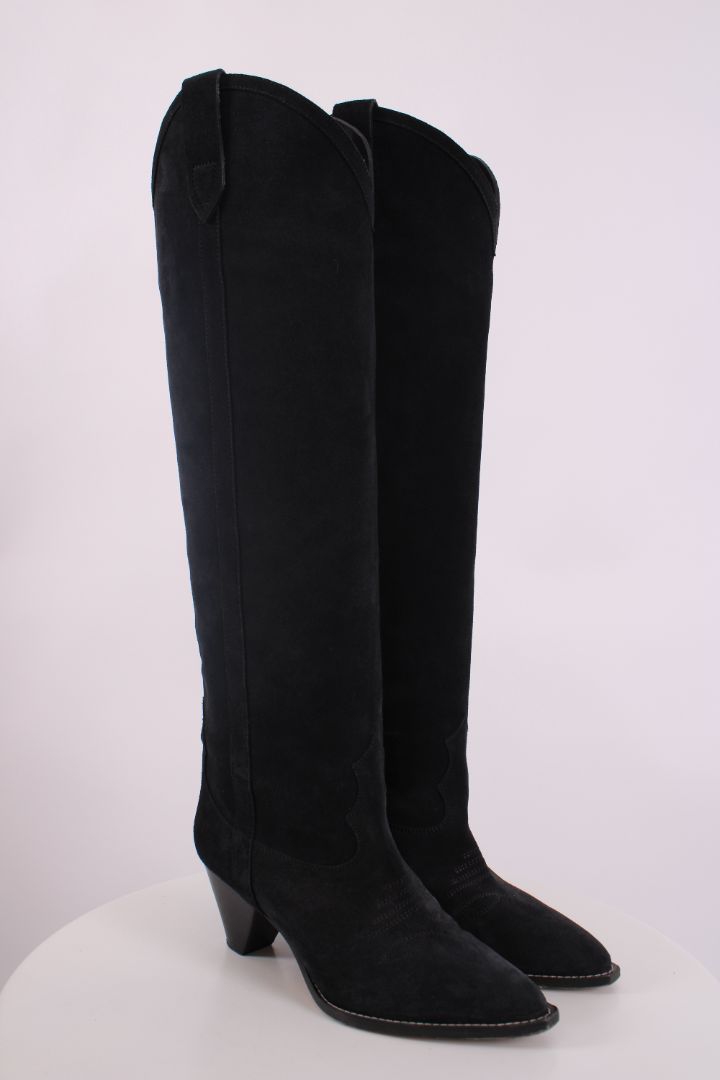 Isabel Marant Suede knee High Cowboy Boots Black 38
