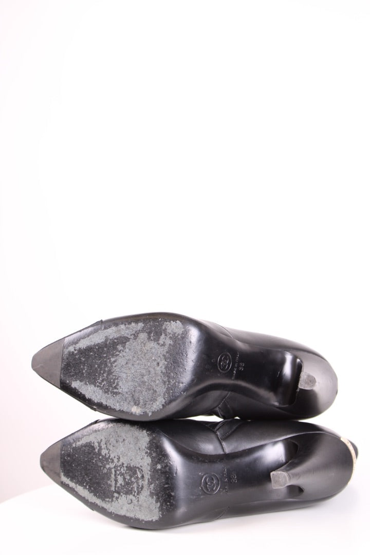 Chanel Pointed Ankle Boots Black 38