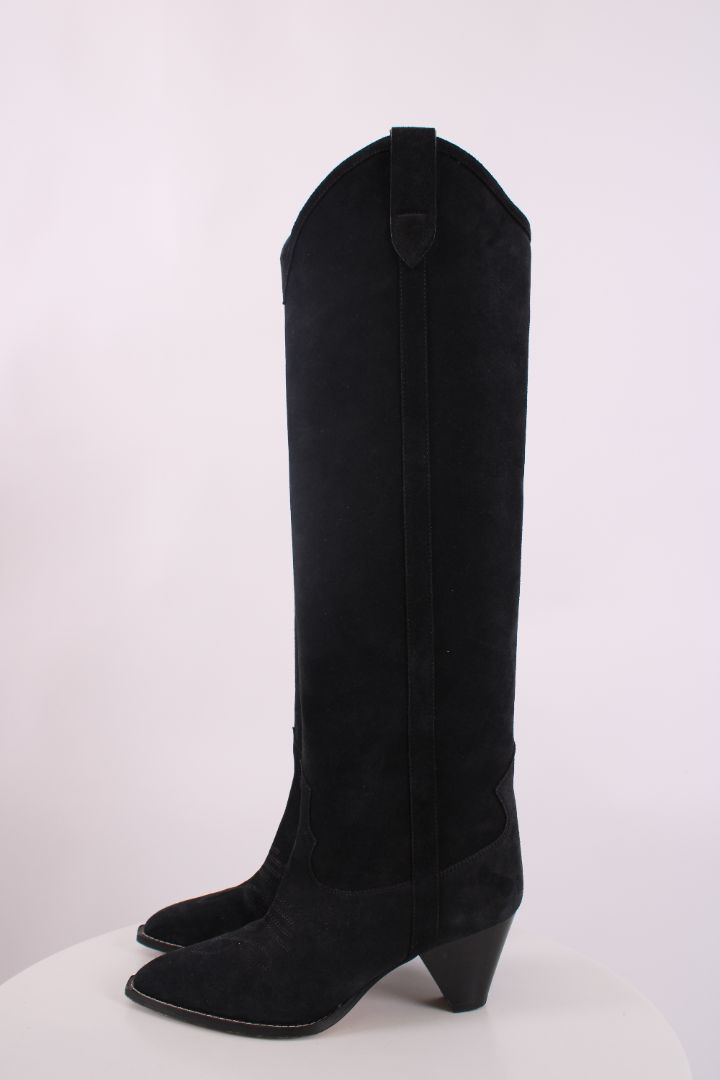 Isabel Marant Suede knee High Cowboy Boots Black 38