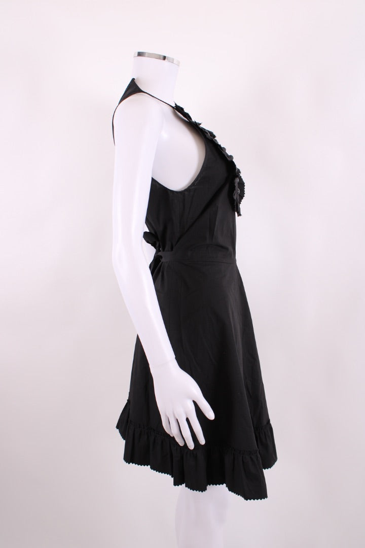 Red Valentino S/S Ruffle Tie Waist Dress Black S