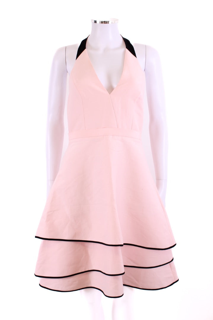 Halston Heritage S/S Halter Neck Mini Dress Pink/ Black 10