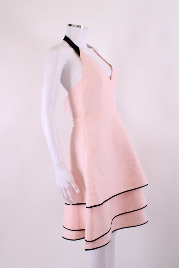 Halston Heritage S/S Halter Neck Mini Dress Pink/ Black 10