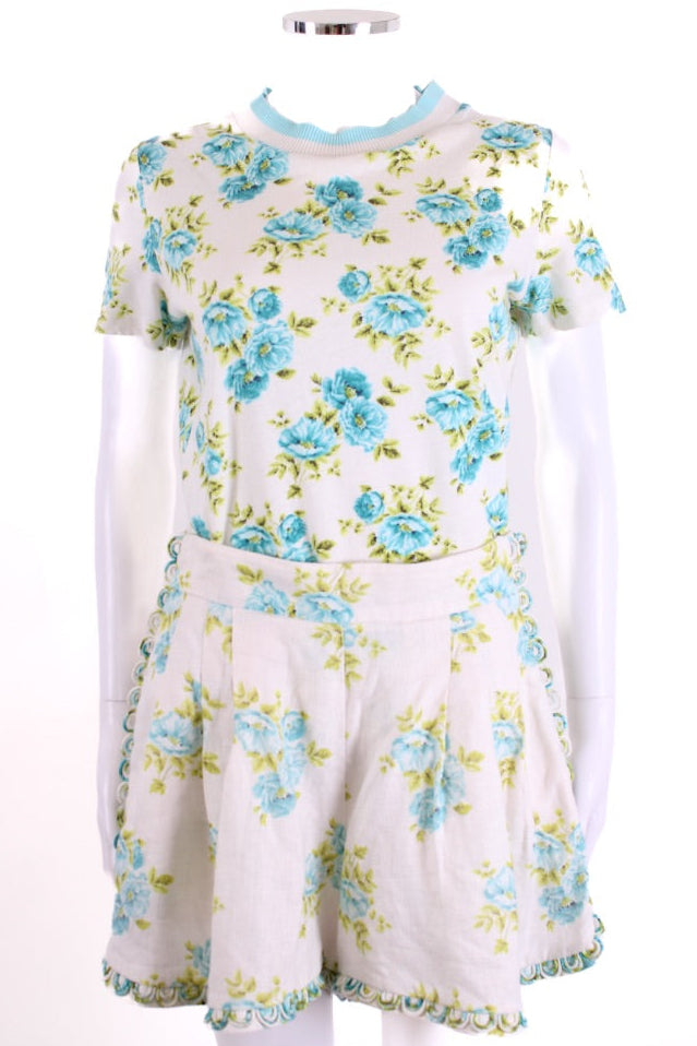 Zimmermann Floral T-shirt/ Shorts Co-Ord White/ Blue S