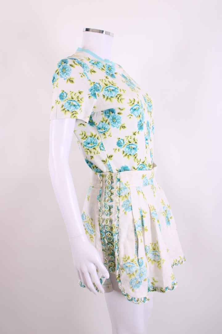 Zimmermann Floral T-shirt/ Shorts Co-Ord White/ Blue S