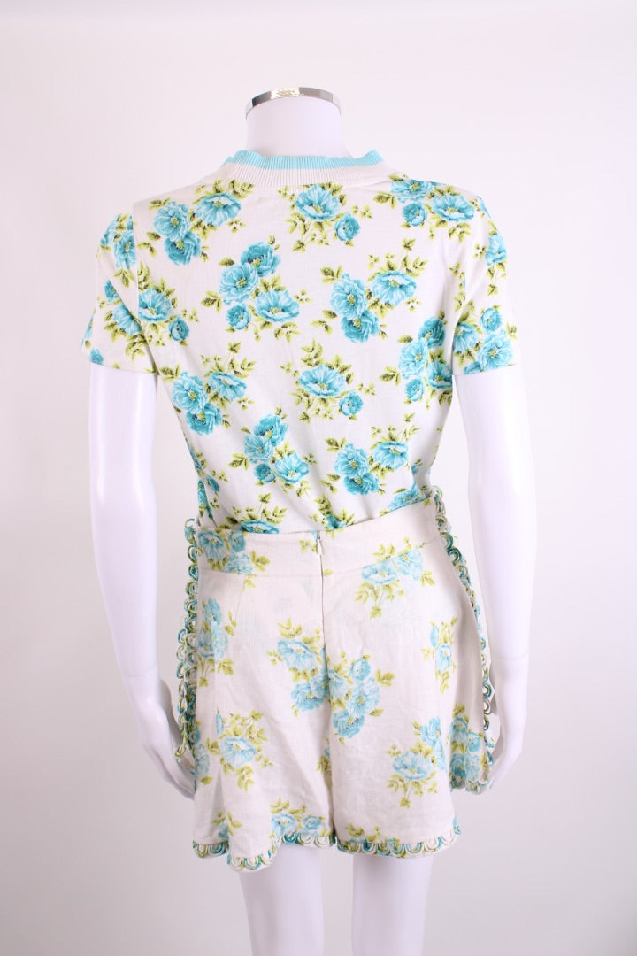 Zimmermann Floral T-shirt/ Shorts Co-Ord White/ Blue S