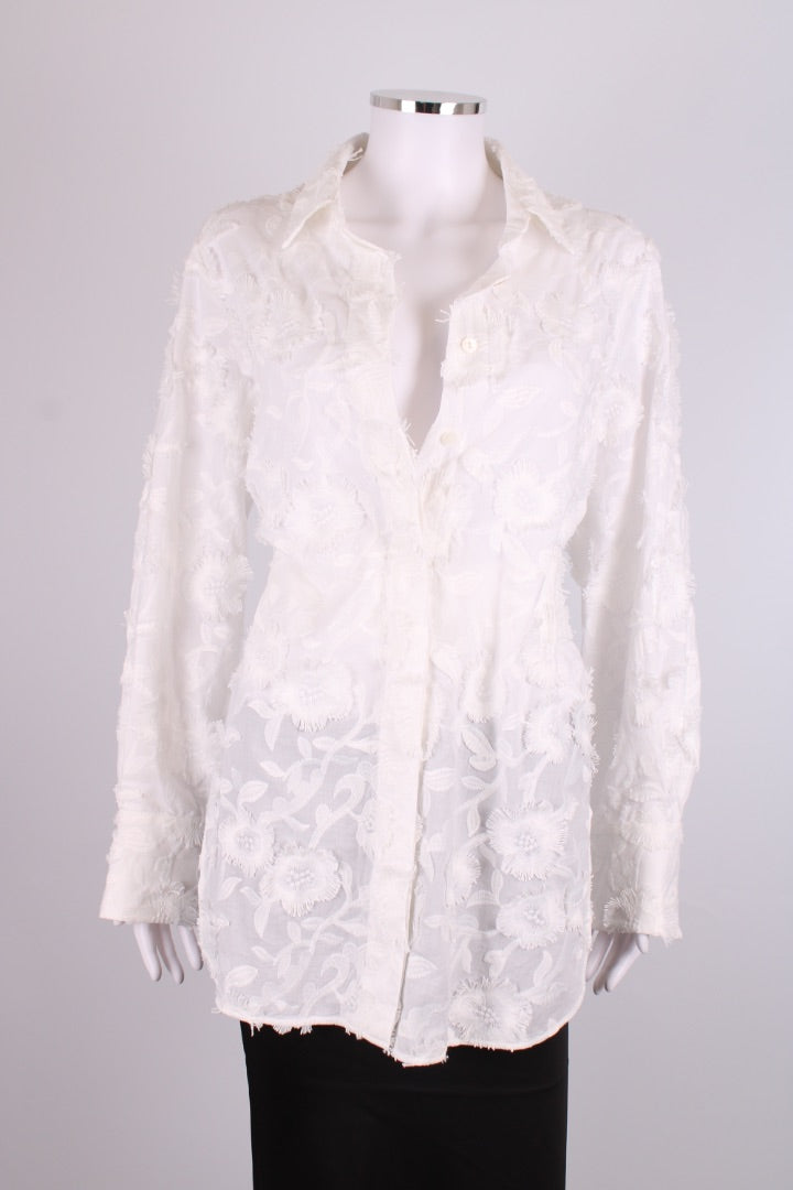 Natan L/S Floral Fringe Shirt Dress White 10