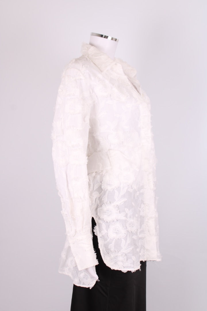 Natan L/S Floral Fringe Shirt Dress White 10