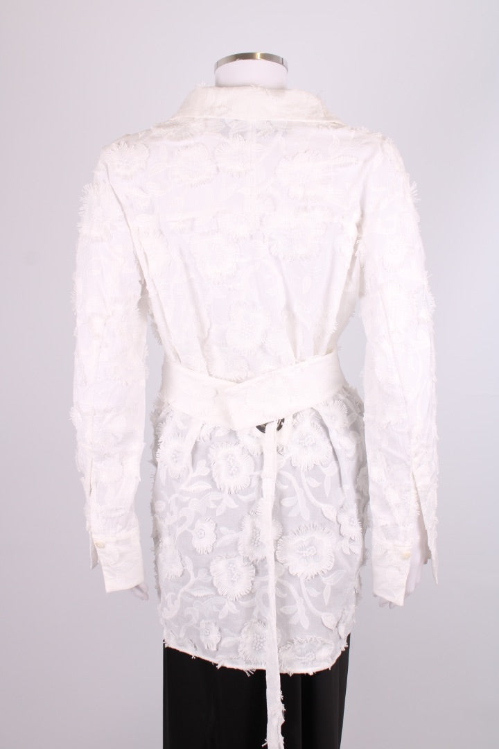 Natan L/S Floral Fringe Shirt Dress White 10