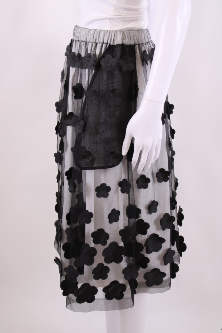 Comme Des Garcons Mesh Layered Flower Skirt White/ Black S