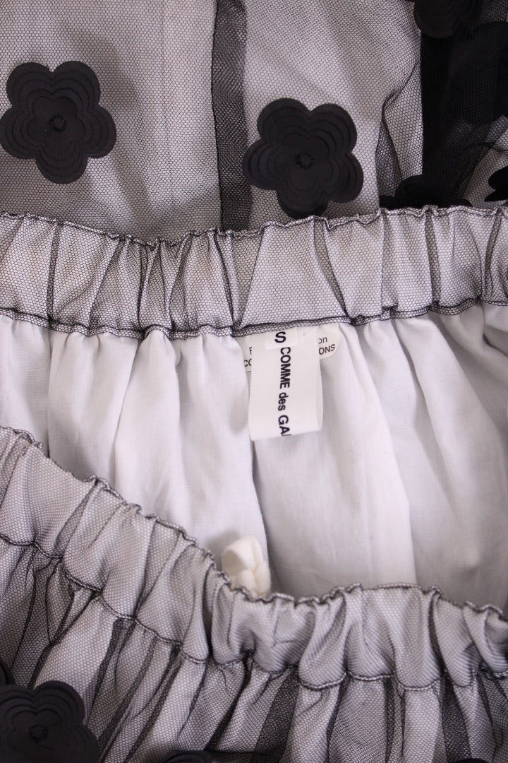 Comme Des Garcons Mesh Layered Flower Skirt White/ Black S