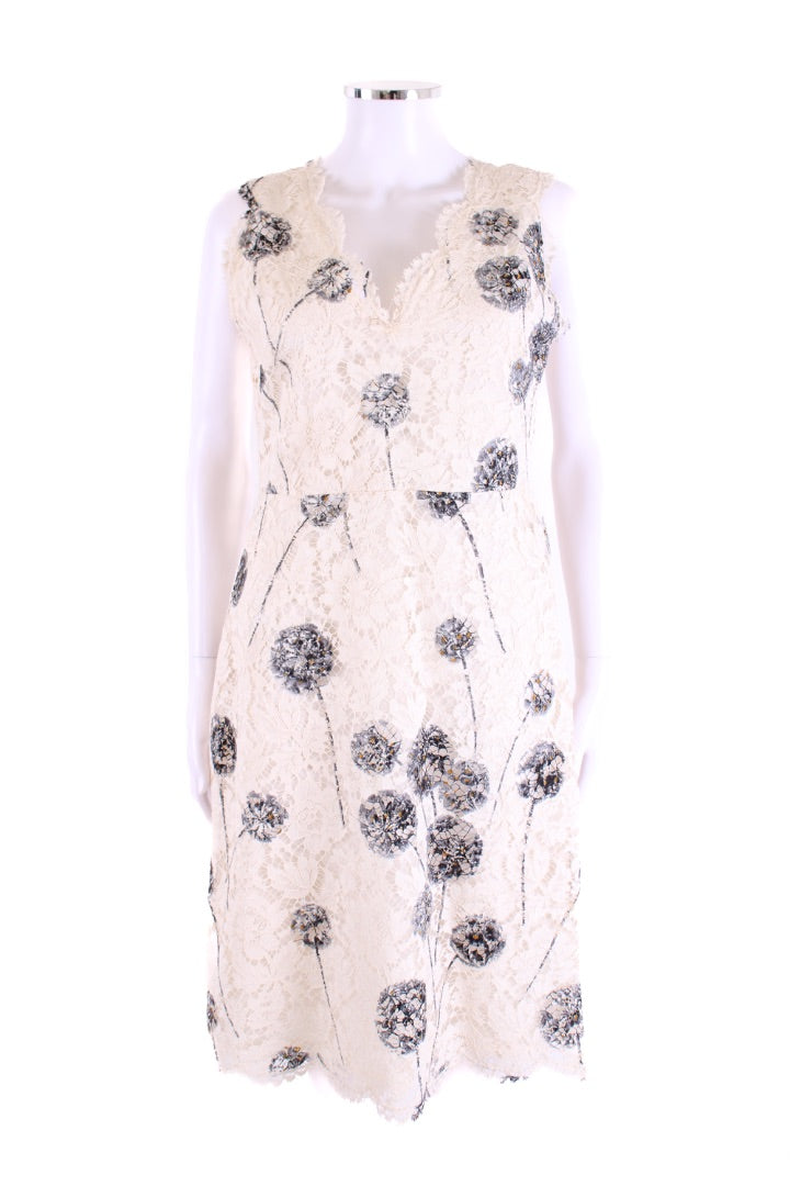Valentino S/S Dandelion Print Lace Dress Cream/ Grey 14