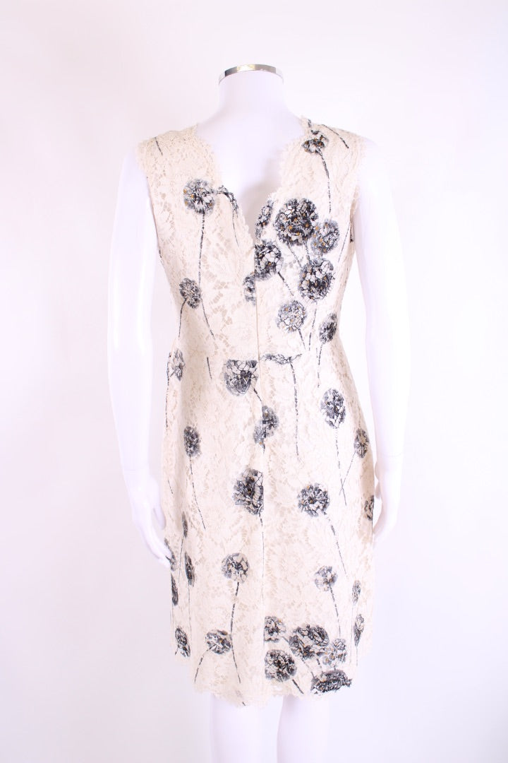 Valentino S/S Dandelion Print Lace Dress Cream/ Grey 14