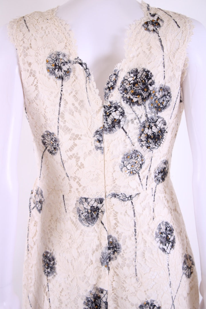Valentino S/S Dandelion Print Lace Dress Cream/ Grey 14