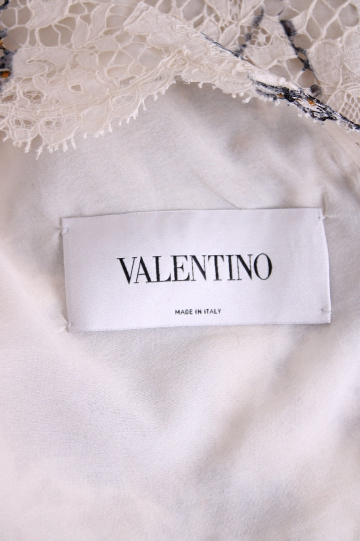 Valentino S/S Dandelion Print Lace Dress Cream/ Grey 14