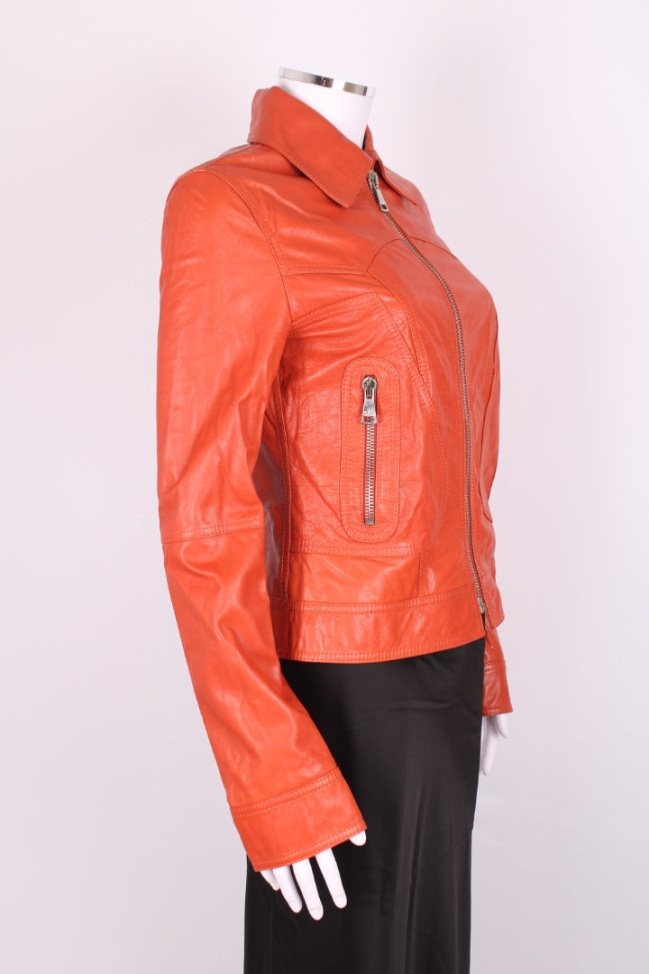 Dolce & Gabbana Leather Jacket Orange S