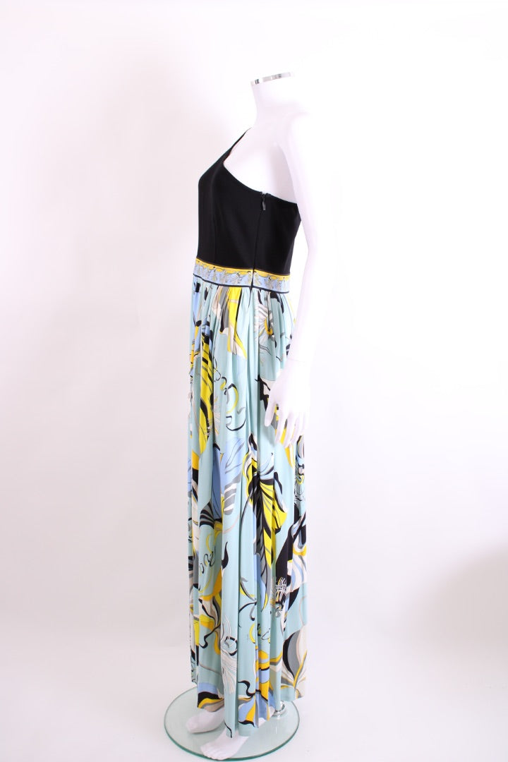 Emilio Pucci One Shoulder Print Dress Black/ Blue M