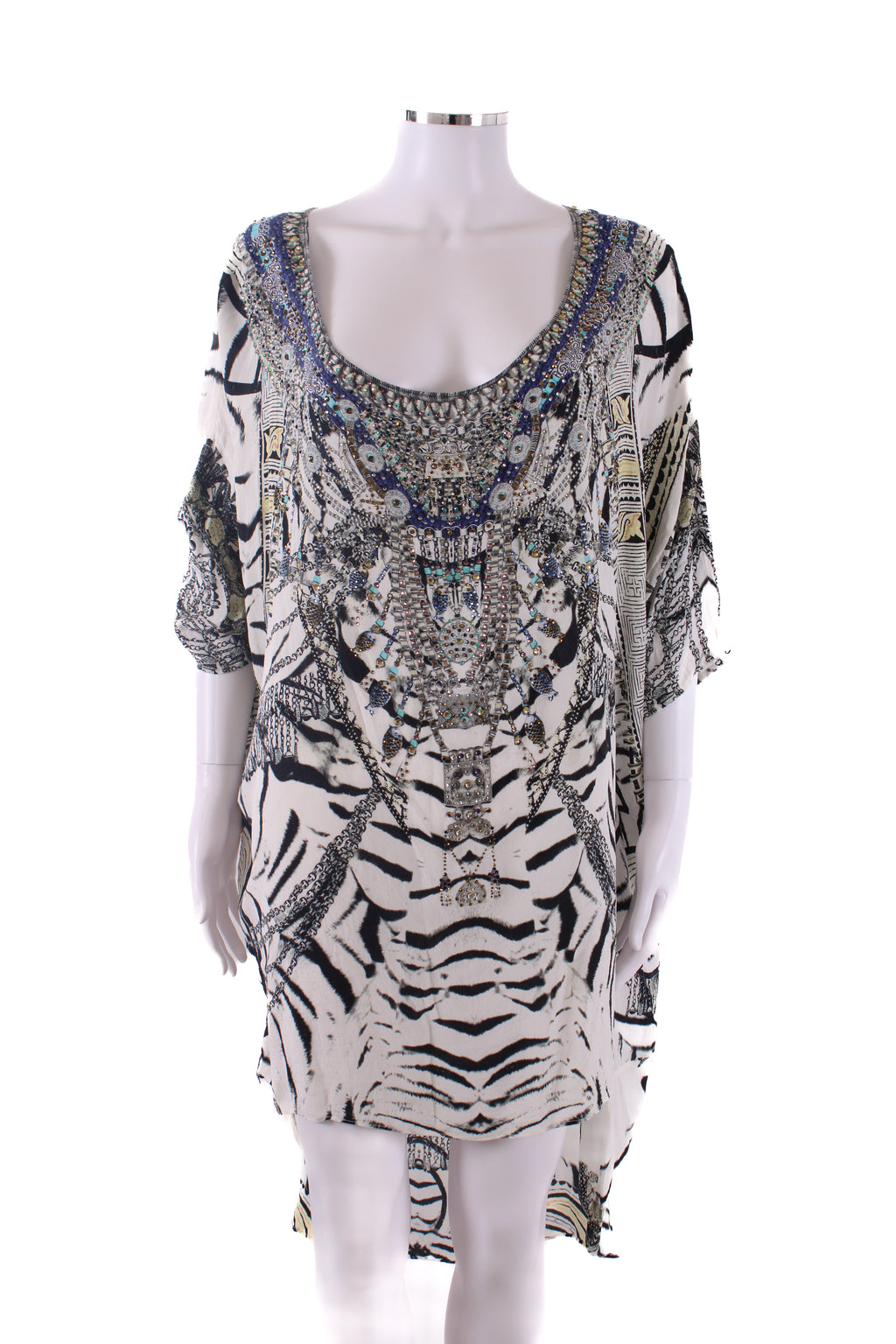 Camilla S/S Crystal Zebra Print Kaftan Blouse Black/ White O/S