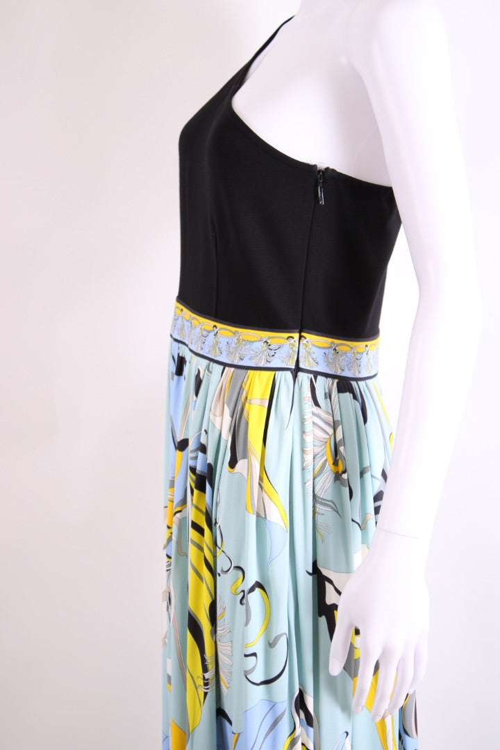 Emilio Pucci One Shoulder Print Dress Black/ Blue M