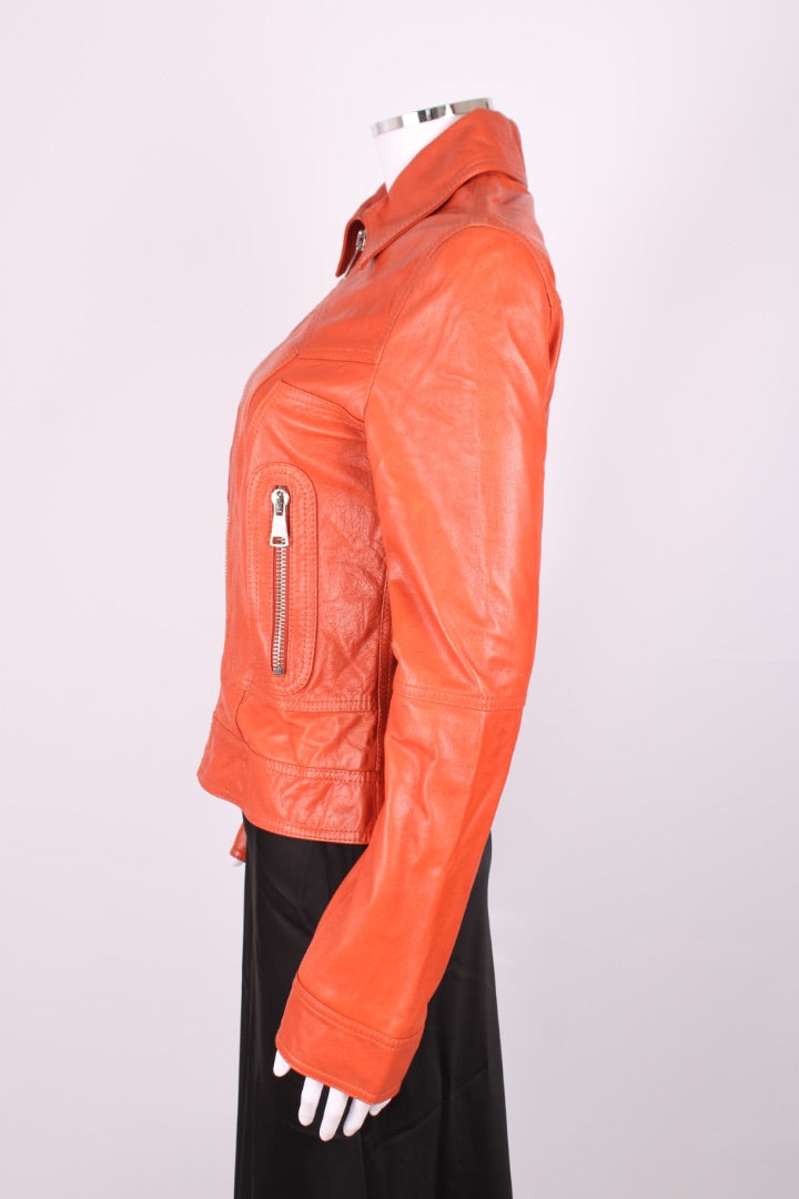 Dolce & Gabbana Leather Jacket Orange S
