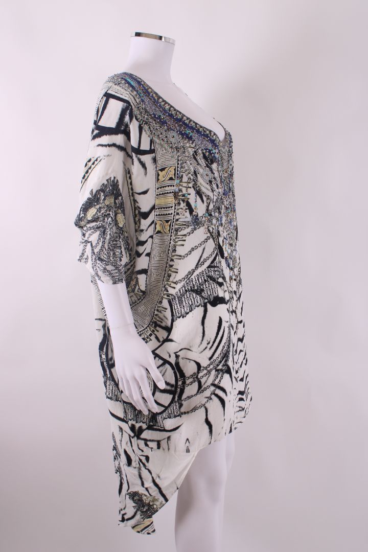 Camilla S/S Crystal Zebra Print Kaftan Blouse Black/ White O/S