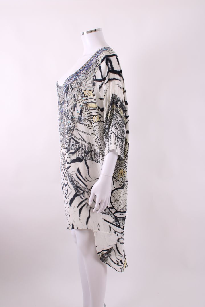 Camilla S/S Crystal Zebra Print Kaftan Blouse Black/ White O/S