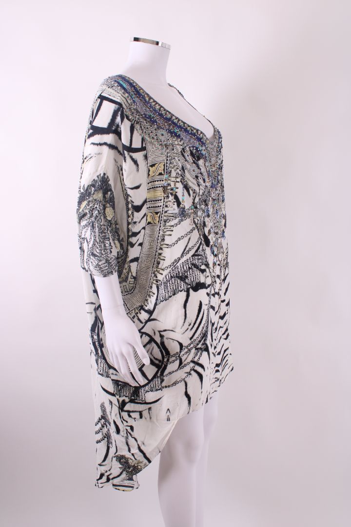 Camilla S/S Crystal Zebra Print Kaftan Blouse Black/ White O/S