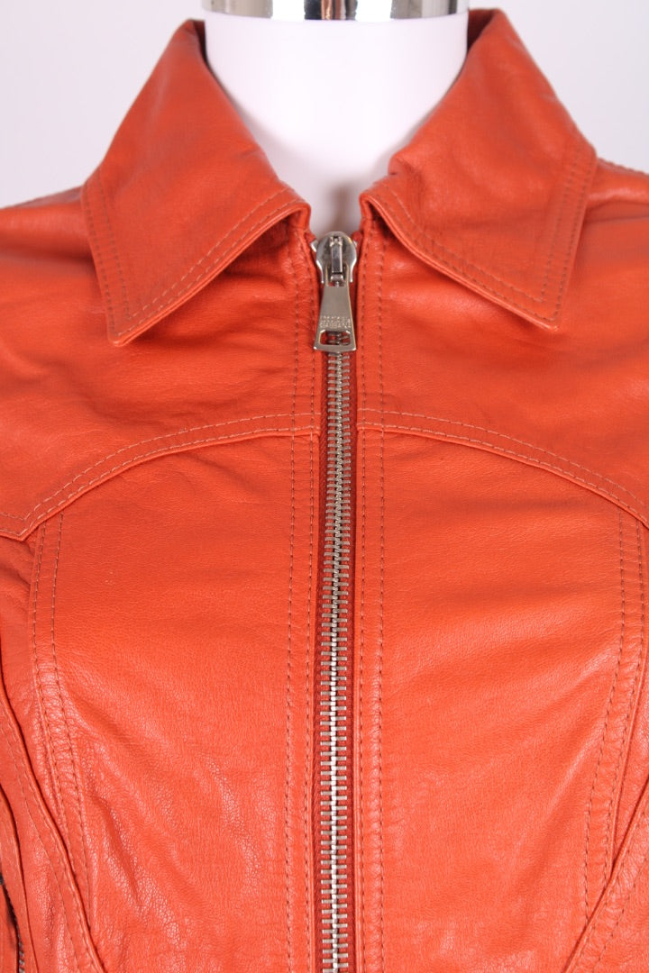 Dolce & Gabbana Leather Jacket Orange S