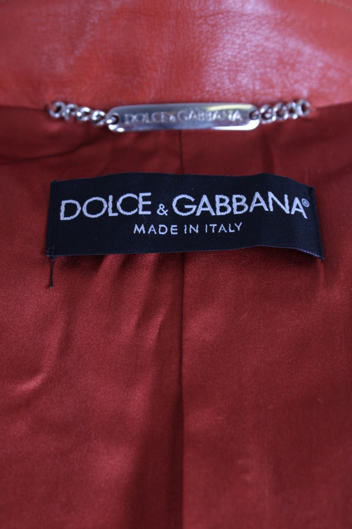 Dolce & Gabbana Leather Jacket Orange S