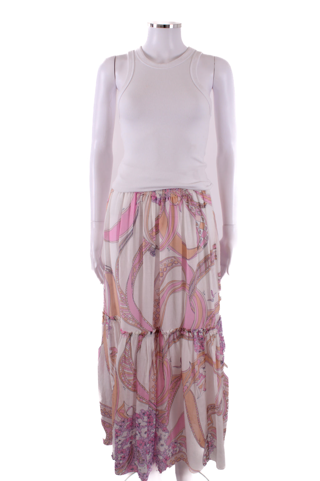 Emilio Pucci Floral Print Skirt White/ Pink 6
