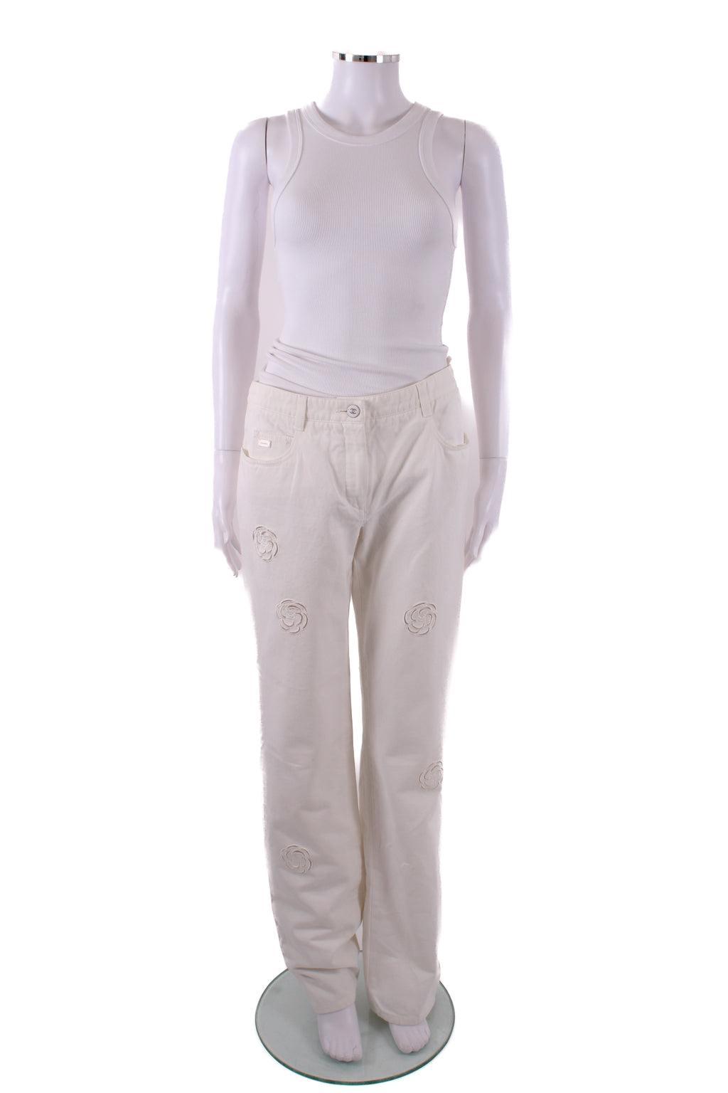 Chanel Camillia Cut Out Jeans White 12